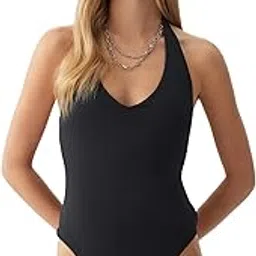 sightbomb SKIMS SOFTLINE V Neck Halter Bodysuit, Double Layered Tummy Control Shapewear, SNAP Buttons, Sleeveless Microfiber Swimsuit for Women-picture-34