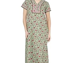 evolove Cotton Nighty Maxi for Women with Side Pocket | Printed Short Sleeves Full Length Night Wear Gown-picture-19