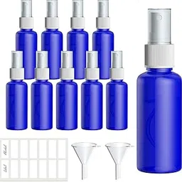 Qoosea Spray Bottles, Empty Clear Fine Mist Spray Bottles, Plastic Mini Travel Atomiser Bottle Set, Small Refillable Liquid Containers with 2pcs Funnels and Labels for Makeup (Blue-50ml)-image-38