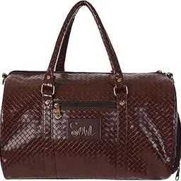Hard Craft Excellence Textured PU Leather Stylish Airline Friendly Cabin Size Duffle Bags for Men and Women (Brown)-image-45