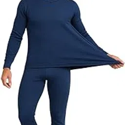 Men's Premium Cotton Rich Thermal Innerwear Set, Navy Blue, Long Sleeve Top and Bottom, Slim Fit Winter Wear, Unisex Layering Comfort-image-1