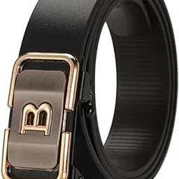 HushaHide Men's PU Leather Belt with Silver 'B' Autolock Buckle, 48-inch Length, 1.3-inch Width, Black-picture-38
