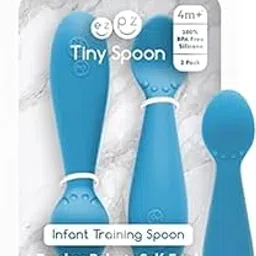 Ezpz Tiny Spoon - 100% Food Grade Silicone Self Feeding Spoon for Baby Led Weaning + Purees - Designed by a Pediatric Feeding Specialist - Sensory Bumps - Set of 2 Dip Spoons for 4 Months+ (Blue)-picture-21