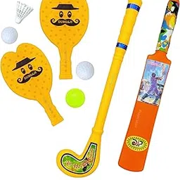 3 in 1 Super Combo Plastic BAT - Ball, Racket & Hockey for Kids Indoor Outdoor Toys Age 2 Year +-picture-16