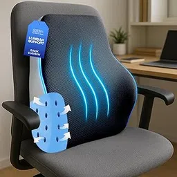 Sleepsia Back Support for Office Chair | 1 Year Warranty | Lumbar Support for Office Chair, Car Seat Back Support, Memory Foam Pillow, Lumbar Back Rest for Back Pain Relief (Black/Grey,Gel Ventilated) image 1