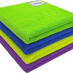 Dusata Microfiber Car Cleaning Cloth, Soft 350 GSM - 4 pcs - 40x40 cms Multicolor | Ultra-Absorbent Thick Quick-Dry Microfiber Car Cleaning Towel for Car Bike Cleaning Dusting Washing Detailing-image-48