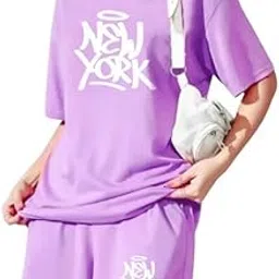 my swag Womens Latest Printed Casual Co-Ord Set Half Sleeve Cotton T-Shirt & Shorts Outfit Night Suit for Women & Girls-picture-34