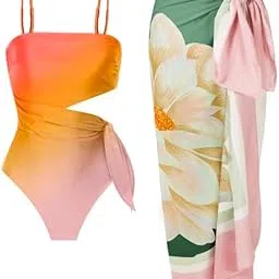 womanlikeu PolySpandex Waves by Shrijal: Blush Crush | Orange One-piece swimsuit with a Sarong | Padded (with removable pads) | Swimming costume for Women | Swimwear | Sizes: S to XL-picture-38