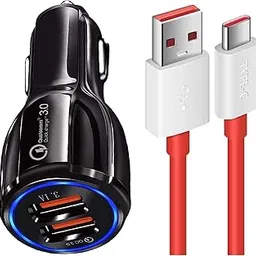 30W Dual Port Car Charger For Hyundai Aura, Creta, Creta Seven-Seater, Elantra, Elantra Facelift, Elite i20 / I 20, Elite i20 2020, Eon, Grand i10 / I 10, Grand i10 Nios Original QC Car Charger Adapter C Type 3.0A Dual USB Port Charger Car charger adapter socket High Speed Designed Qualcomm Certified Quick Rapid Fast Turbo Charge QC 3.0 Smart Dualport Car Charger With 1m Type-C Red Dash Charging & Sync Cable (Black, 4.8Amp, VNT.B5)-image-74