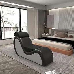 Lxonline Luxury Leather Yoga Chair for Adults – S-Shape Lounger with Headrest & Cushion for Stretching, Relaxing, Couple Bonding | Premium Faux Leather Chaise Lounge (Red & Black) (1, Black)-image-20