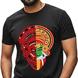 dhirra Theyyam Kathakali Printed T-Shirt | Kerala Traditional Art Graphic Tshirt | Unisex Cotton Round Neck T Shirt for Men & Women | Cultural Festival Wear image 1