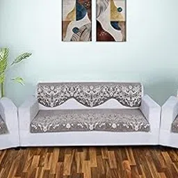 FABANE Floral Sofa Cover Set of 5 Seater | Slipcover for 3+1+1 Seater Sofa Panel Cover, Easily Machine Washable Sofa Seat Runner for Couch | 10 Piece, Light Brown-picture-21