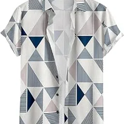 tlaviya Men's Regular Fit Shirt Casual Stylish|Printed | Half Sleeve | Navy and White, Triangle Print-picture-32