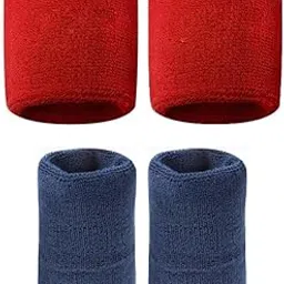 NATANI Traders Wristbands, Cotton, Red and Navy Blue, 2 Pairs, Sports Sweatbands for Gym-image-14