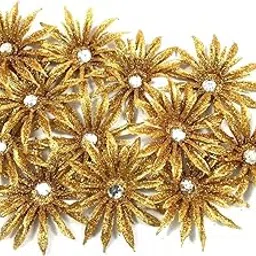 Evisha 20 pcs Golden Glitter Flower for Christmas Tree Decoration Items, Merry Christmas Hanging Ornament Decoration Items, Xmas Hanging Decorations Items-image-11
