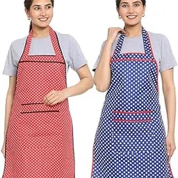 JMi Cotton Waterproof Kitchen Apron for Cooking – Washable Chef Apron for Men & Women | Printed, Polka Dot, Plus Size, Home & Cleaning Apron (Free, MULTI - 1, 2) image 1