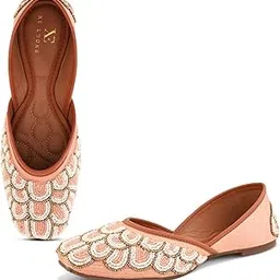 xe looks Women's Handcrafted Embroidered Jutti – Traditional Ethnic Flats with Intricate Threadwork & Sequin Detailing-picture-53