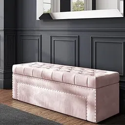 MTK WOOD PLAZA Velvet Upholstered Tufted Storage Bench Ottoman Pouffe 2 Seater Sofa Footstool Bed End Table Settee Sofa Bench for Living Room Bedroom Office (Baby Pink)-picture-11