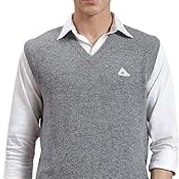 Mens Solid Light Yellow V Neck Sleeveless Sweater_1240116SL-2682-image-15
