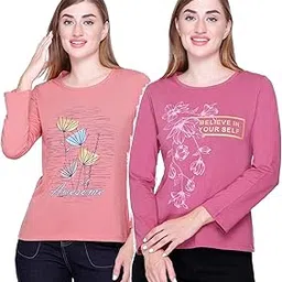star touch Women Cotton Full Sleeve Regular Fit T Shirt/Top with Chest Print (Combo 2) | S-4XL Size-picture-53