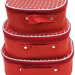 ultimatefashionista Pack of 1 Supreme Quality Cosmetic Box Set of 3pc Vanity Box, Makeup Kit, Makeup Organizer,Travel Pouch,Cosmetic Pouch,Travel Bags (Red)-picture-56
