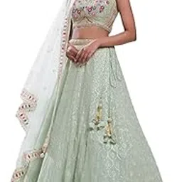 jihu culture Women's Georgette Pista Green Embroidered Lehenga Choli With Dupatta-picture-38