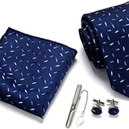 gustave Tie for Men Formal Ties Set with Pocket Square, Cufflinks and Tie Clip, Casual Business Blue Jacquard Neck Tie for Men Gift-picture-14