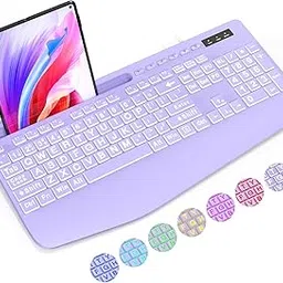 SABLUTE Large Backlit Computer Keyboard, Wired Backlit USB Keyboards with 7 Color Backlight Wrist Rest Phone Holder Easy Read-picture-20