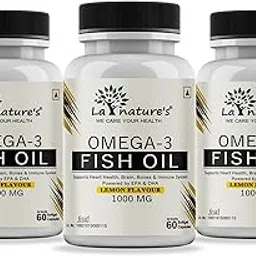 La Nature’s Omega-3 Fish Oil 1000mg with 180 mg EPA and 120 mg DHA for Men and Women Lemon Flavour- 180 Soft gel Capsules-image-72