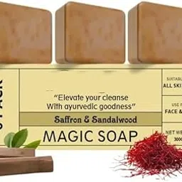 Magic India Ghar Soaps Sandalwood & Saffron Magic Soap For Bath (300 Gms Pack Of 3) | Paraben Free | Chandan & Kesar Bath Soap | Handmade Soaps For Glowing | Skin Brightening Soap For Men & Women-picture-14