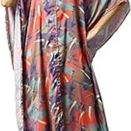 Women's Premium Bemberg Abstract Printed Shirt Style Long Kaftan | Elegant Kaftan, Stylish Kaftan for Parties and Casual Events(Free Size-Fits from S to XL)-image-3