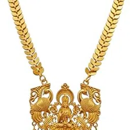 Gold Tone Traditional Temple Necklace Set For Women | Lakshmi Necklace | Temple Jewellery Gold Maharani Haram | Antique Peacock Design-picture-47