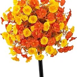 VELURA Artificial Morning Glory Flower Realistic Yard Decor for Porch Pathway Patio Orange Yellow|1 Artificial Flower Garden Stake|Anchor Pins, Staples & Stakes| Yard, Garden & Outdoor Living-picture-17
