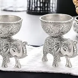 KridayKraft Metal Elephant Dry Fruit Bowl Showpiece Silver Polish for Your Home,Office Table Decorative,Elephant Showpiece Bowl Set (2 Pcs) for Gift,Animal Figurines...-picture-27
