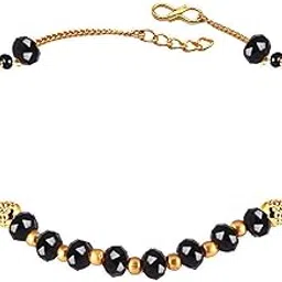 s k jewels Luxury Black Crystal and Gold Bead Bracelet with Adjustable Chain Bracelet-picture-12