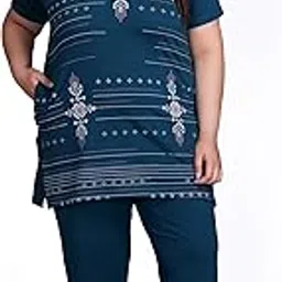 in love Women's Plus Size Cotton Mid Length Ethnic Print T-Shirt with Pyjama Set-picture-13