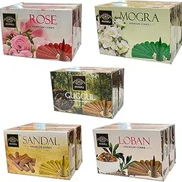Aviraj Dhoop Cone Combo Pack of 10 Boxes for Pooja I Multi Fragrance - Rose, Mogra, Guggul, Sandal & Loban I (10X12pcs) Incense Cone Dhup Puja Ingredients-picture-24