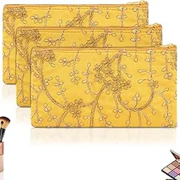 Heart Home 3 Pcs Hand Purse for Woman with 2 Compartment | Party & Weddings Stylish Ladies Purse for Women and Girls | Embroidery Design - Yellow-picture-18