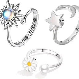 bcnjepin 3PCS Rings for Girls Stylish, Rotating Bead Jewelry for Women, Fashionable Finger Rings, Adjustable Anxiety Relieving Open Ring, Aesthetic Accessories for Stylish Outfits-picture-11