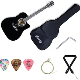 Juarez JRB41C/BK-EQ 41 Inch Acoustic Guitar Kit with Truss Rod, Solid Linden Wood, Ziko Strings, Pearl Rosette, Rosewood Fretboard & Bridge, Die Cast Machine with Picks, Strap, Strings & Bag Black-image-20