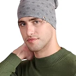 Mack JONNEY Grey Printed Cotton Blended Free Size Beanie Cap for Men-Ring_Cap_PRT-NO.4-MLG_01-picture-29