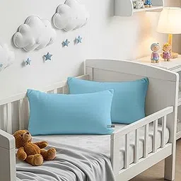 Day Care® - Egyptian Cotton Toddler Pillowcases - Set of 2 | Soft Breathable Travel Pillow Case | 500TC Machine Washable Nursery Small Pillow Covers | 12x16 Inch - Sky Blue-image-38