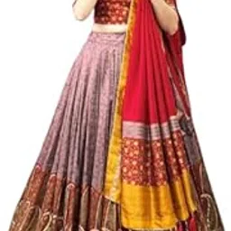 sarathybiz Women's Navratri Collection 2023 Dolla Silk Lehenga Choli Patola Print with Foil Work With Blouse Solid-picture-12