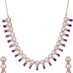 aquastreet Rose Gold-Plated AD Stone-Studded Handcrafted Red Jewellery Set-picture-33