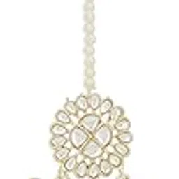 zaveri pearls Pink & Green Cluster Beads Drop Bridal Kundan Maangtikka For Women-ZPFK13562-picture-28
