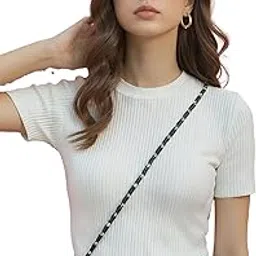 istyle can White Women’s Slim Fit Solid Rib Knit Stretchable Top | Round Neck Short Sleeve Tee | Plain Fitted T-Shirt for Casual | Regular Top for Girls & Women-picture-18