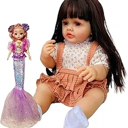 55cm Silicone Baby Doll with Assorted Handbag & Accessories | Realistic 22 Inch Lifelike Toy in Yellow Dress | Includes Keychain, Pacifier, Bottle, Diaper & Socks (Silicone Doll 14)-picture-28