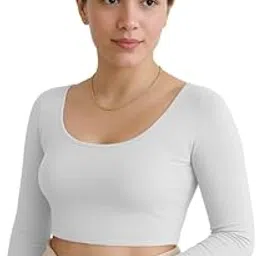 xolani Readymade Cotton Fitted Saree Blouse for Women Full Sleeve Square Round U Neck Regular fit Stretchable Pullon Western Stylish Crop Top VX15-picture-11