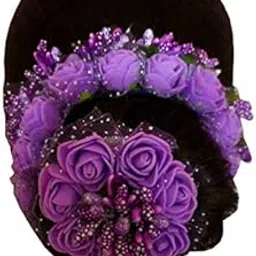 peaches & pink Flower Gajra/Juda Veni for Women/Girls (Available in 40 Variations)-picture-26