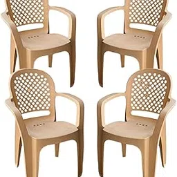 Cello Crystal Armrest Plastic Chair with Matt Finish | Chairs for Living Room, Garden, Home Indoor and Outdoor Use (Colour: Marble Beige, Set of 4)-picture-28